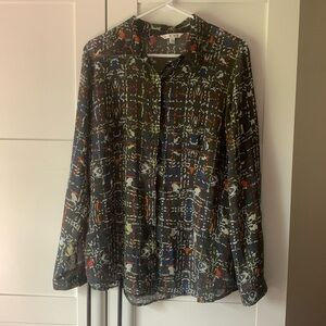 CAbi Semi Sheer, Patterned Button Down Blouse
